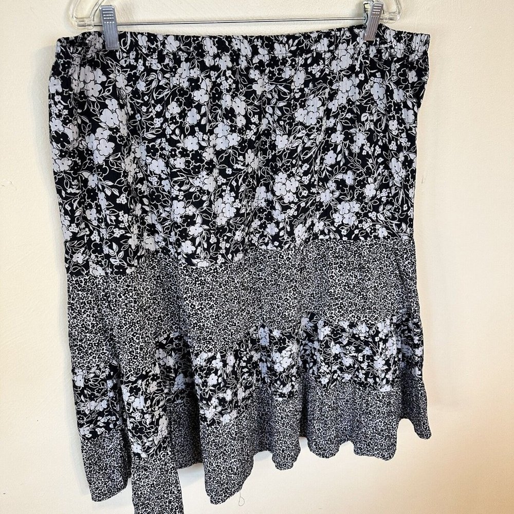 Susan Graver Skirt Womens Black Floral 2X Tiered Midi Modest Boho Gypsy